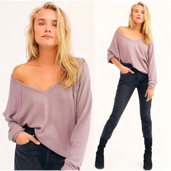 Free People Tops - Free People Santa Clara Thermal Mulberry Size M Oversized